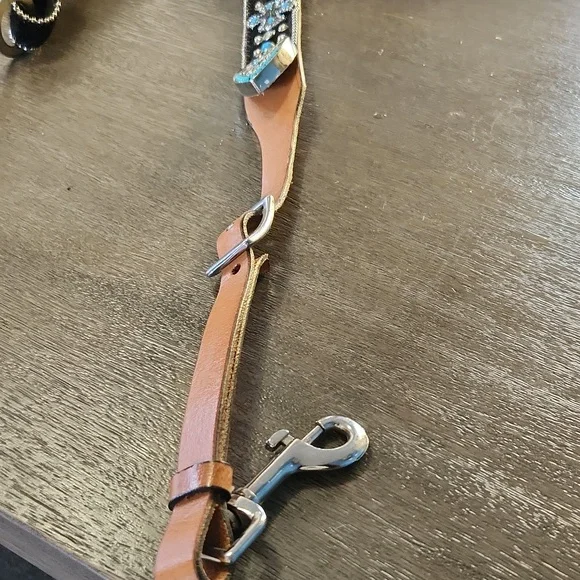 Western Horse Bridle & Breast Collar With Crosses And Turquoise Bling Belt Style - Picture 6 of 8